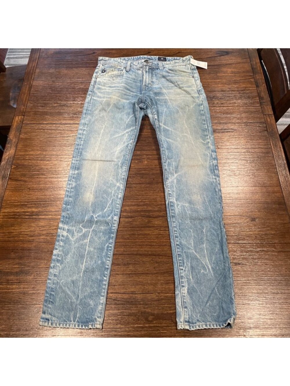 AG Tellis Slim Jean 32x35 Light Blue Acid-Wash Distressed Faded Aged Grunge